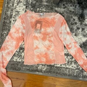 Fashion Nova Coral and White Sheer Blouse